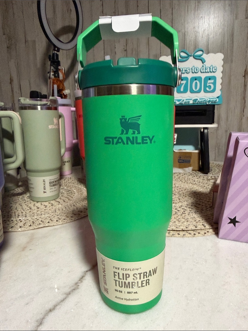 Stanley Green Flip Straw Tumbler with Carry Handle